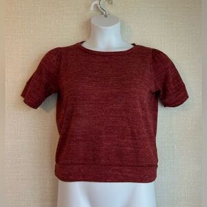 Zara Trafaluc womens burgundy red medium puff sleeve short sleeve shirt